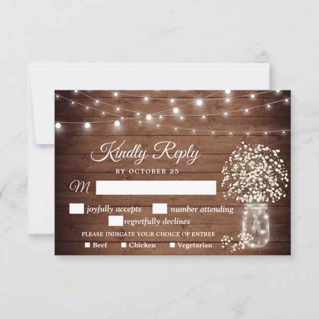Baby's Breath Rustic RSVP Card with Meal Choice (Front)