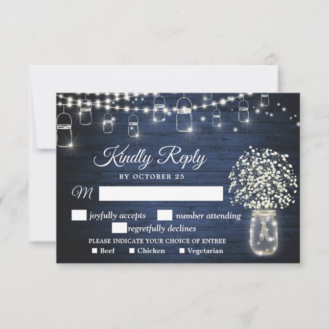 Baby's Breath Rustic RSVP Card with Meal Choice (Front)
