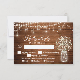 Baby's Breath Rustic RSVP Card with Meal Choice