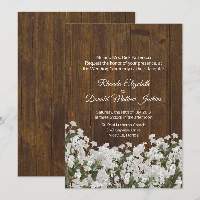 Babys Breath Rustic Wedding Invitation (Front/Back)