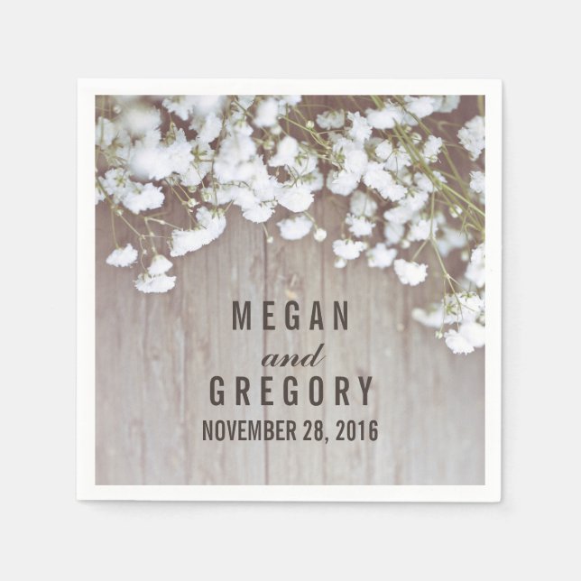 Baby's Breath Rustic Wedding Napkin (Front)