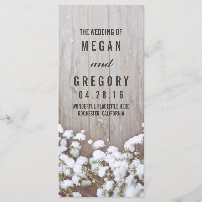 Baby's Breath Rustic Wedding Programs Programme (Front)