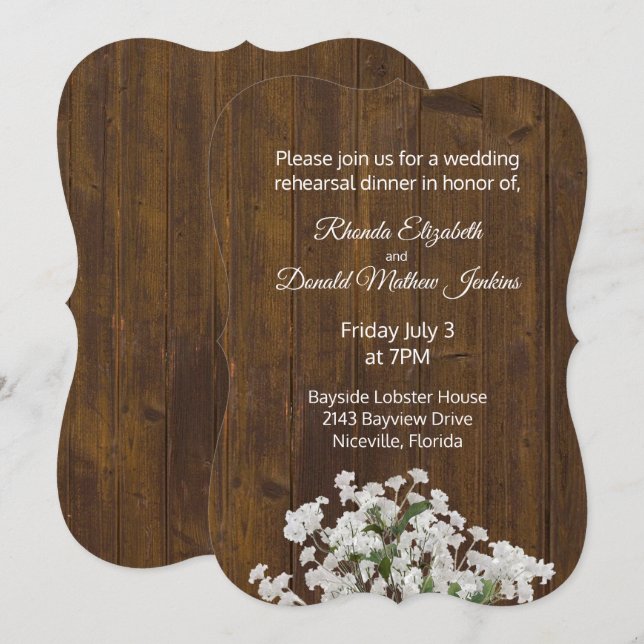 Babys Breath Rustic Wedding Rehearsal Dinner Invitation (Front/Back)