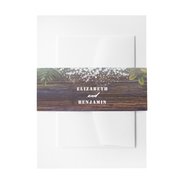 Baby's Breath Rustic Wood Barn Wedding Invitation Belly Band (Front Example)