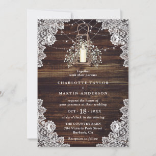 Baby's Breath Rustic Wood Lights Lantern Wedding Invitation