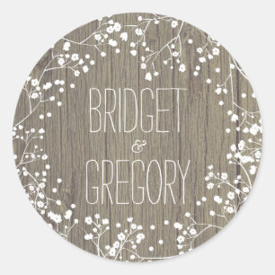 Baby's Breath Rustic Wood Wedding Classic Round Sticker
