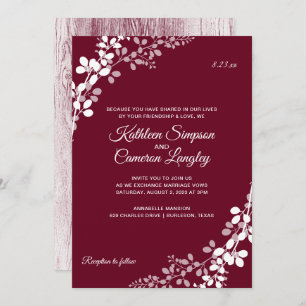 Baby's Breath Rustic Wood Wedding   Marsala Invitation