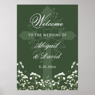 Baby's Breath Sage Green Religious Wedding Welcome Poster