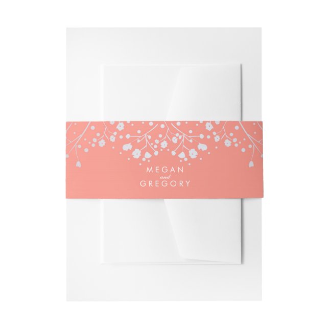 Baby's Breath Silver and Coral Wedding Invitation Belly Band (Front Example)