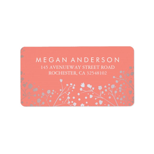 Baby's Breath Silver and Coral Wedding Label (Front)