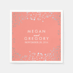 Baby's Breath Silver Coral Wedding Napkin