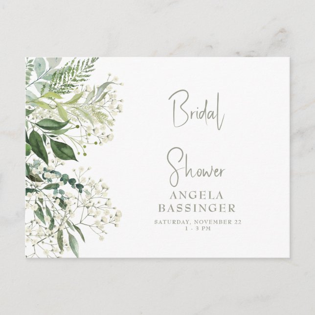 Baby's Breath Simple Bridal Shower Invitation Postcard (Front)