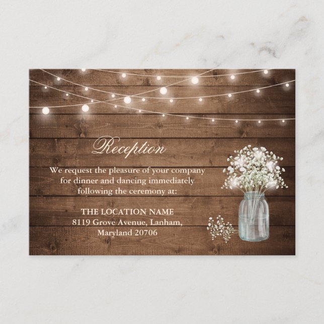 Baby's Breath String Light Reception Accommodation Enclosure Card (Front)