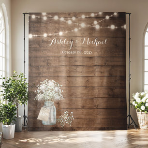Baby's Breath String Light Rustic Wedding Backdrop Tapestry