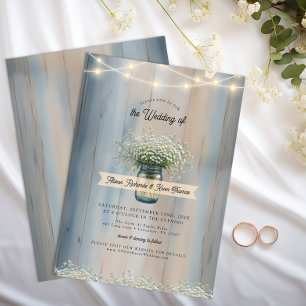 Baby's Breath String Lights Mason Jar Wedding Invitation