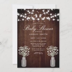 Baby's Breath String Lights Rustic Baby Shower Invitation
