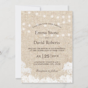 Baby's Breath & String Lights Rustic Wedding Invitation