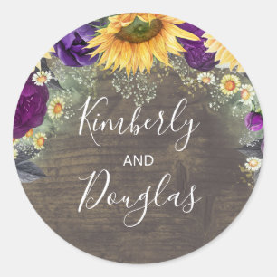 Baby's Breath Sunflowers Purple Roses Fall Classic Round Sticker