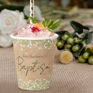  Baby's Breath Watercolor Cute Floral Boho Baptism Paper Cups
