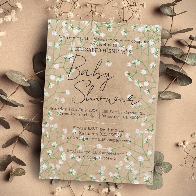   Baby's Breath Watercolor Floral Boho Baby Shower Invitation (Creator Uploaded)