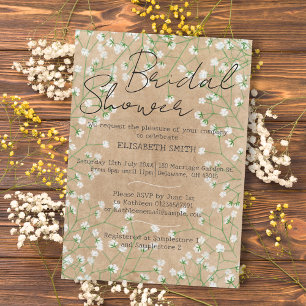 Baby's Breath Watercolor Floral Boho Bridal Shower Invitation