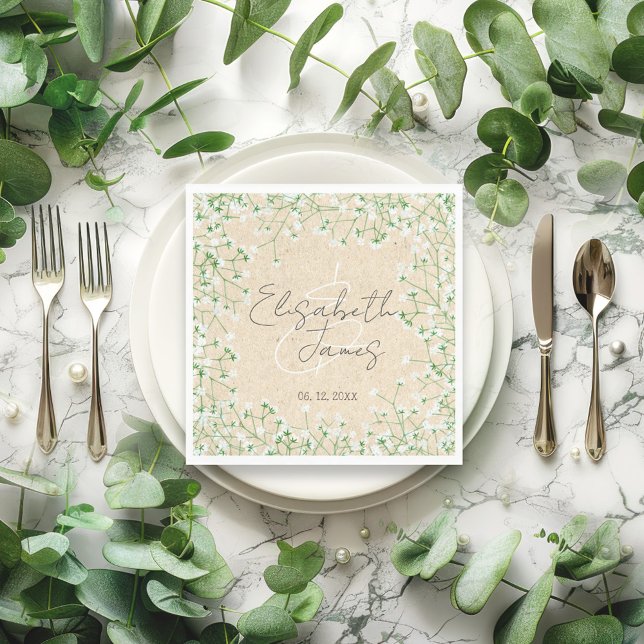  Baby's Breath Watercolor Rustic Boho Chic Wedding Napkin (Creator Uploaded)