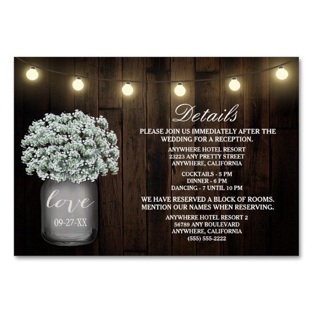 Babys Breath Wedding Reception Accommodation Cards (Front)