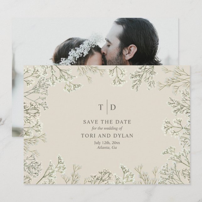 Baby's Breath Wedding Save The Date Photo Back (Front/Back)