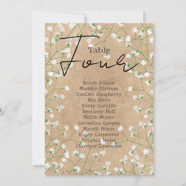 Baby's Breath Wedding Table Number Seating Chart 4 (Front)