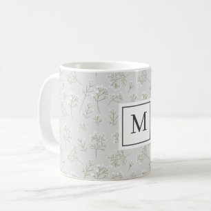 Baby's Breath White Floral Gypsophila Monogram Coffee Mug