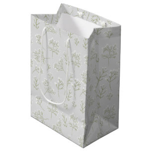 Baby's Breath White Floral Watercolor Gypsophila Medium Gift Bag