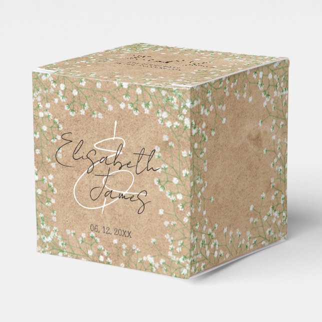    Baby's Breath White Flowers Rustic Boho Wedding Favour Box (Front Side)