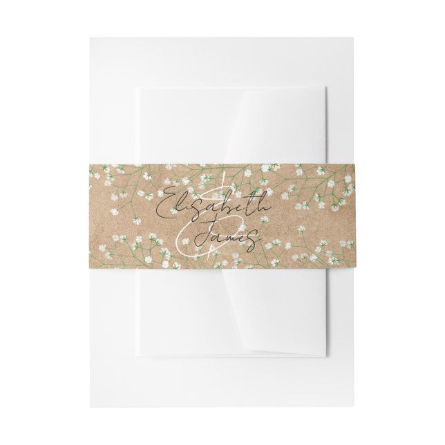    Baby's Breath White Flowers Rustic Boho Wedding Invitation Belly Band (Front Example)