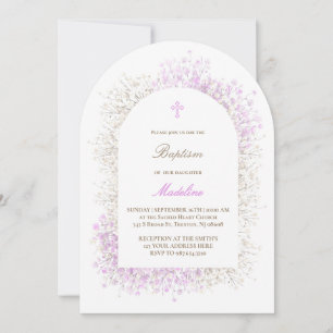 Baby's Breath white lilac baby girl Baptism Invitation