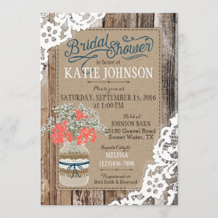 Baby's Breath Wood Lace Rustic Bridal Shower Invitation
