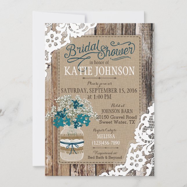 Baby's Breath Wood Lace Rustic Bridal Shower Invitation (Front)