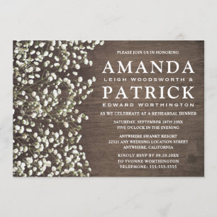 Baby's Breath Wood Rehearsal Dinner Invitations