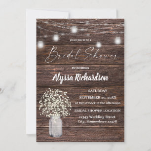 Baby's Breath Wood & String Lights Bridal Shower I Invitation