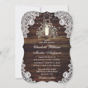 Baby's Breath Wood String Lights Lantern Wedding Invitation