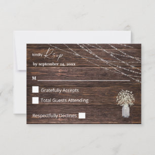 Baby's Breath, Wood & String Lights no Meal RSVP Card
