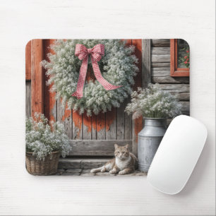 Baby's Breath Wreath On a Farmhouse Door Mouse Mat