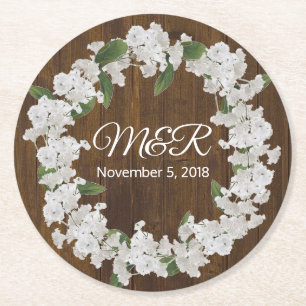 Babys Breath Wreath Rustic Wedding Paper Coasters