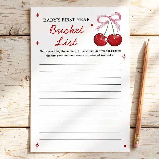 Baby's Bucket List Cherry Bow Baby Shower Game (Creator Uploaded)