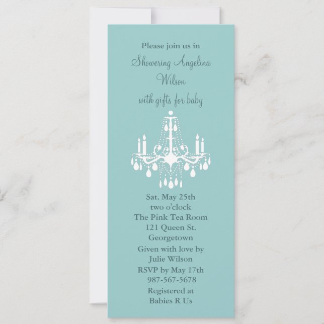 Baby's Chandelier (turquoise) Invitation (Front)