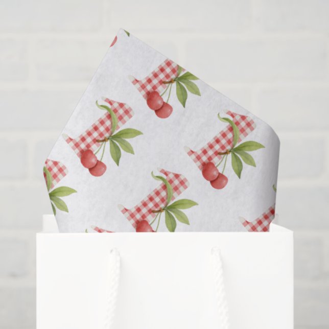 Baby's Cherry First Red Gingham Birthday Tissue Paper (Gift Bag)