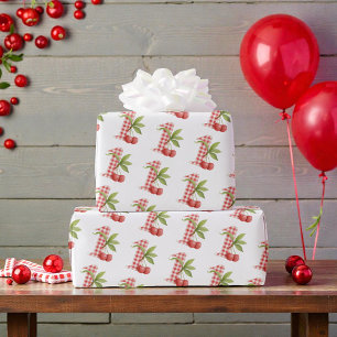 Baby's Cherry First Red Gingham Birthday Wrapping Paper
