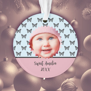 Baby's Christmas Butterfly Pastel Photo Ornament