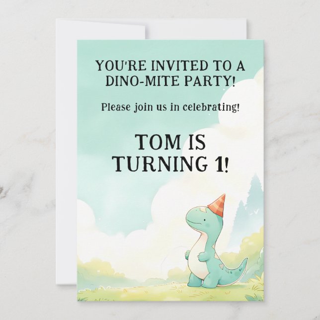 Baby's Cute Cartoon Baby Dinosaur Birthday Party  Invitation (Front)