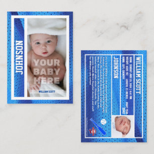 Baby's First Baseball Card Birth Announcement Blue