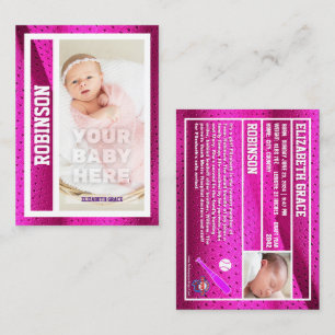 Baby's First Baseball Card Birth Announcement Pink